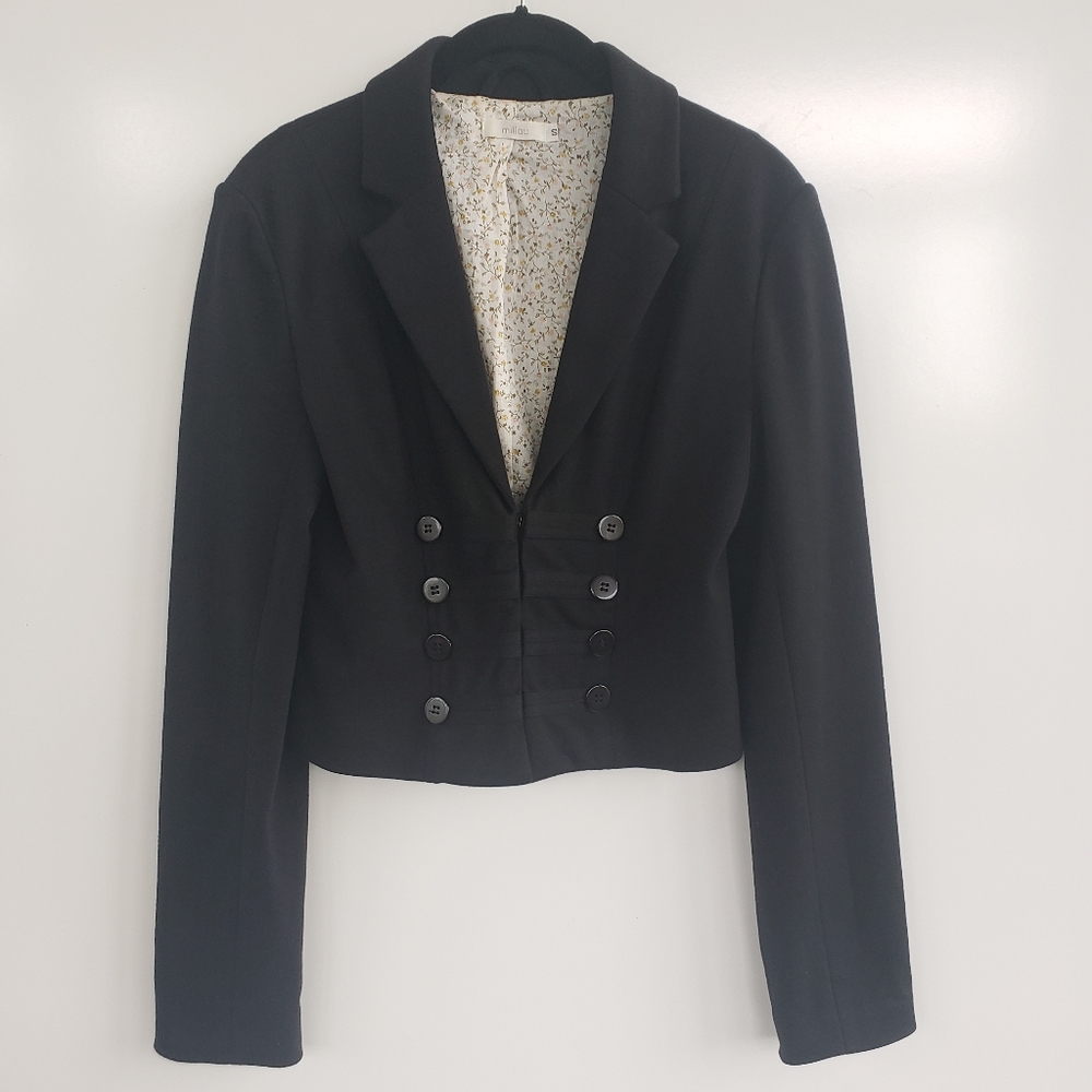 MILLAU Cropped Military - Style Black Jacket Small